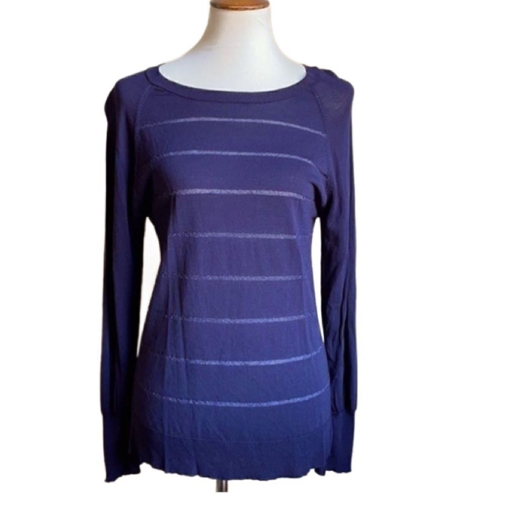 Seventy Sergio Tegon Navy Long Sleeve Top with Horizontal Stripes Size:4